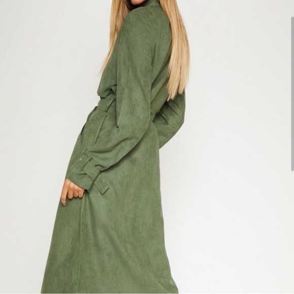 Olive Green trendy trench. Wear open or tied. NWOT. Size 6. Never worn. - Picture 2 of 3